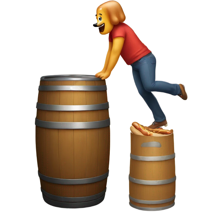 Hot dog person doing handstand on top of keg emoji