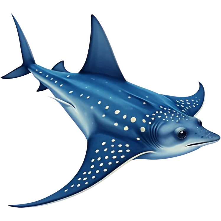 Spotted eagle sting ray with wide wingspan and long stinger tail viewed from above emoji