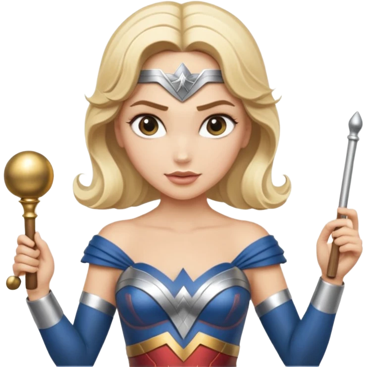 Blonde Wonder Woman holding bell and short white orchestra conductor’s baton  emoji