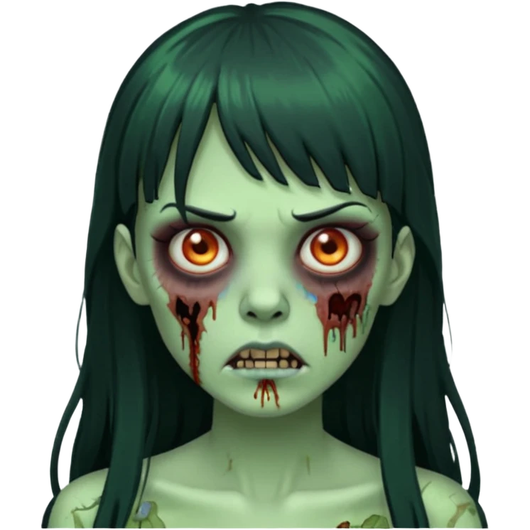 Emoji de mulher verde zumbi cabelos longos pretos e franja emoji