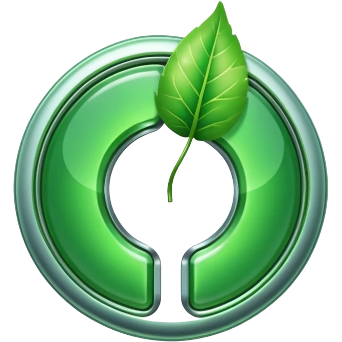 shiny green power button morphing into a leaf, climate action symbol emoji