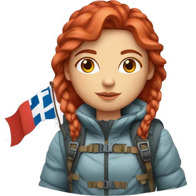 female winter mountaineer red hair holding easter egg red and greek flag emoji