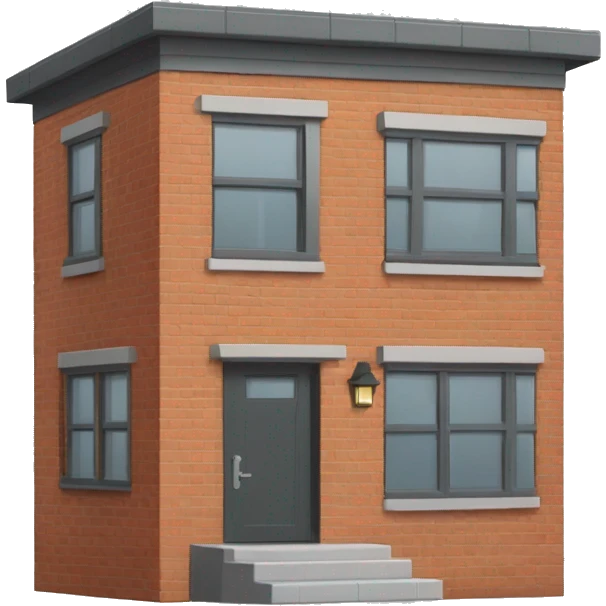 one floor brick house with dark grey windows and grey flat roof emoji