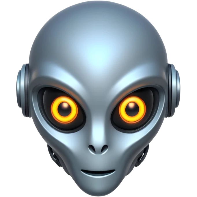 robotic alien character, metal body parts, glowing eyes, futuristic alien design, sci-fi vibe, 3D cartoon, mobile game icon style, clean background, no text, no watermark
 emoji