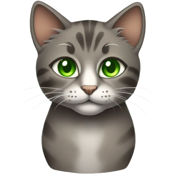Domestic gray and brown cat with green eyes emoji