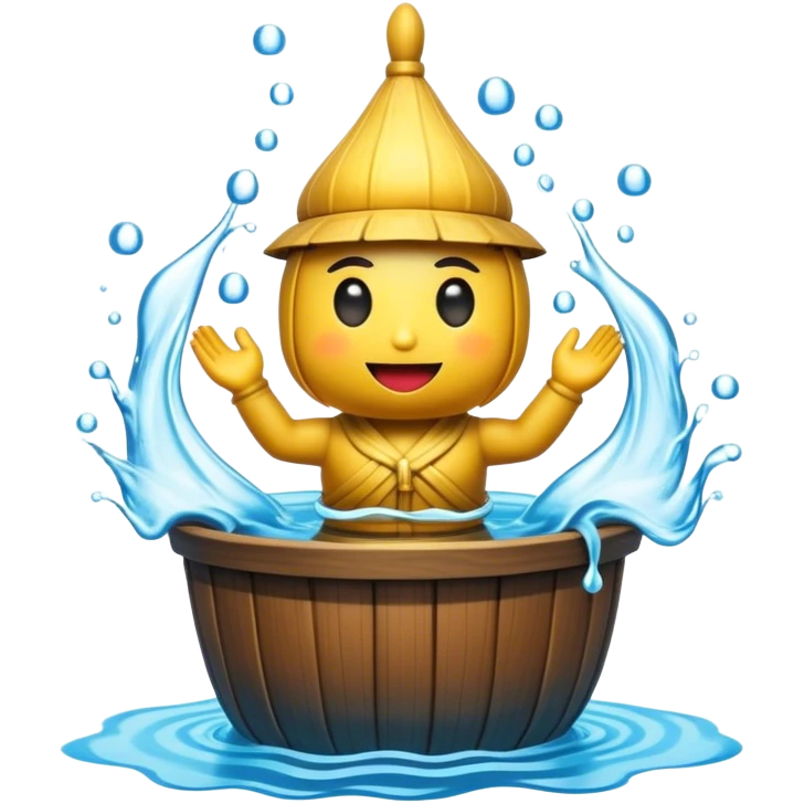 Cinematic Realistic Water Puppetry Pop Culture Emoji, depicted as a whimsical scene of traditional water puppetry rendered with dynamic textures and playful lighting. emoji
