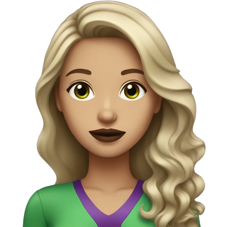 Brown hair with Blonde highlights girl with Green eyes & purple lipstick emoji