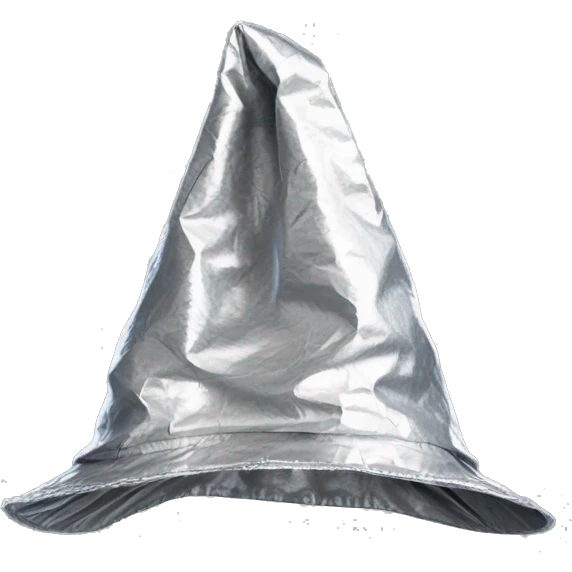pointy crinkled tinfoil hat with thin chin straps  emoji