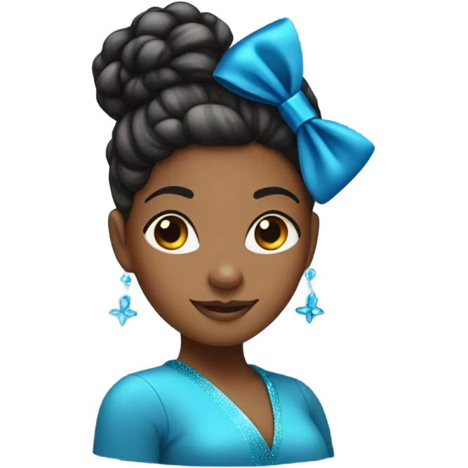 cute black woman with a bun in her hair and a blue sparkly bow emoji