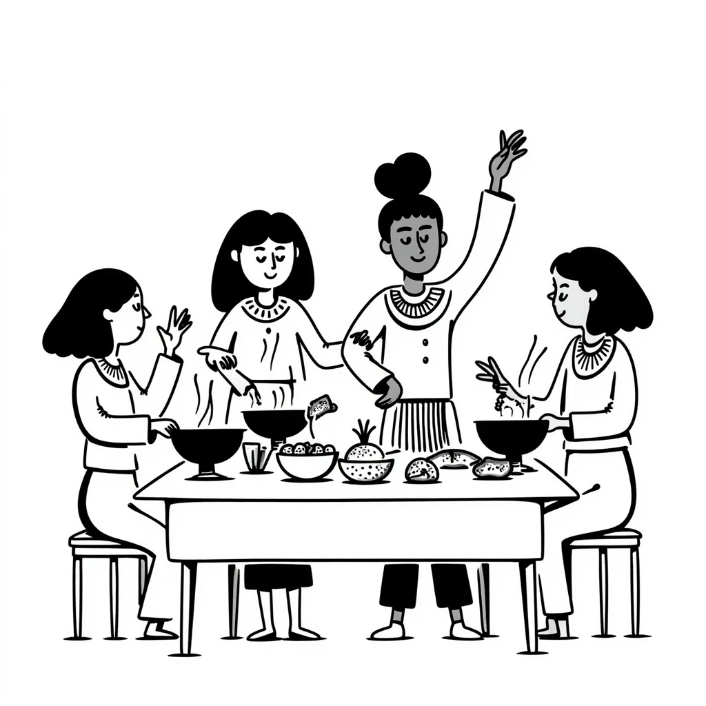 ancient Egyptian cooking scene in hieroglyphic style emoji