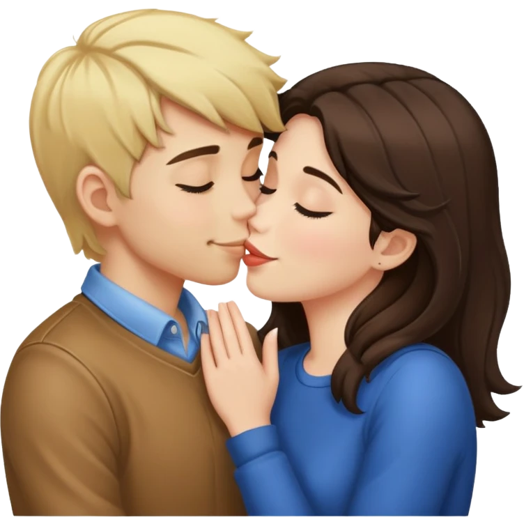blonde boy and brunette girl kissing  emoji