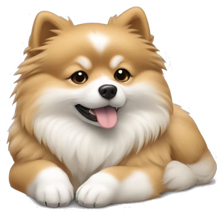 sleeping lying down pomeranian-spitz mix light brown and white with gray ears emoji