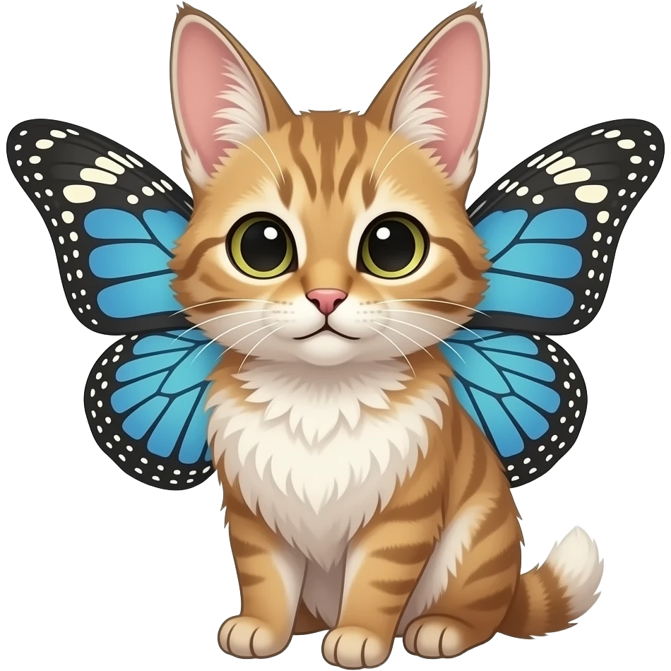 Fluffy furry animal-feline-lupus-cuniculus-creature with tapered longer ears, butterfly wings on HEAD emoji
