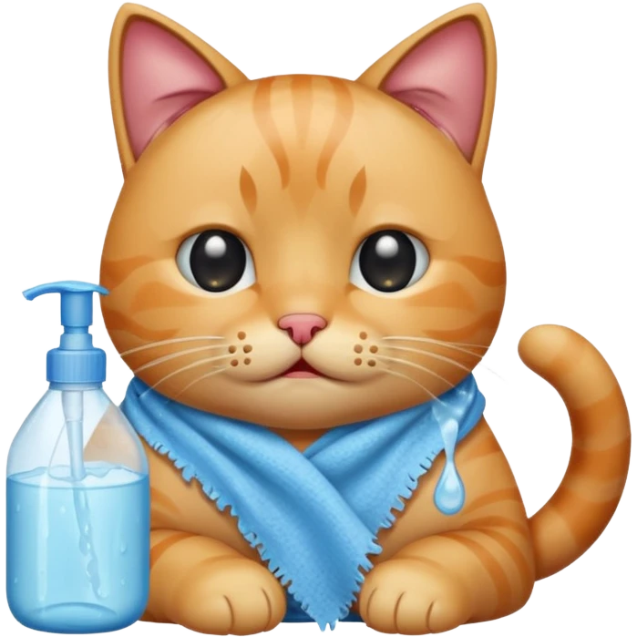 Sad cat crying and thrown with fabric softener bottle  emoji