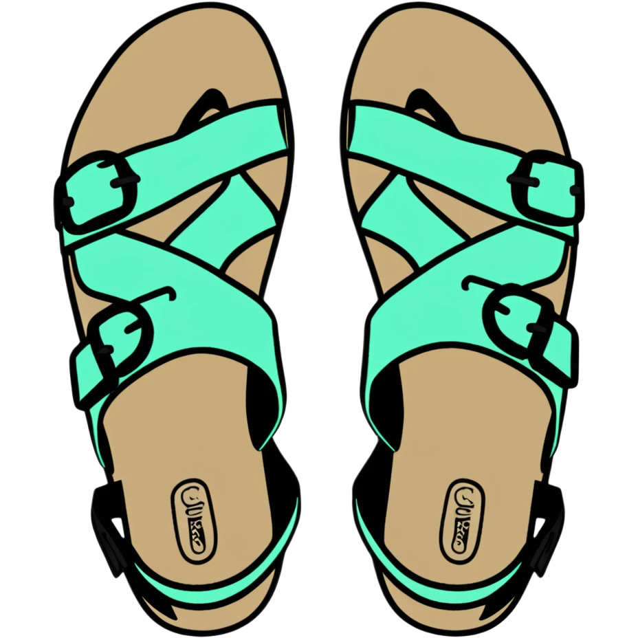 Chaco sandal with toe loop, black footbed, light blue and light green straps emoji