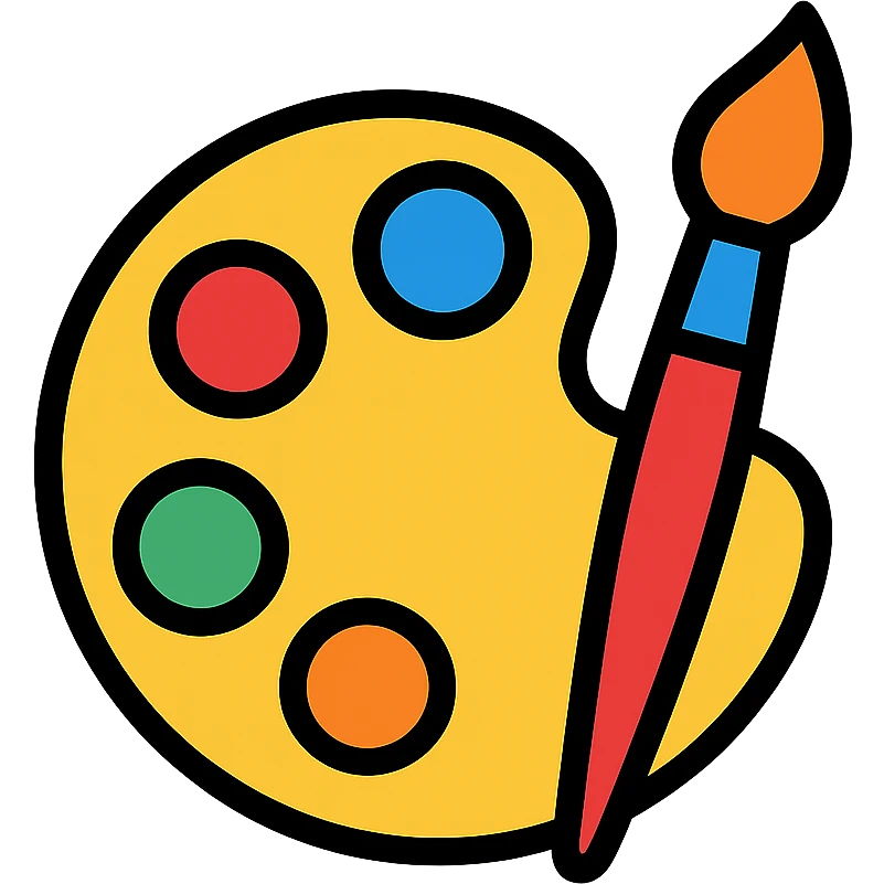 a color palette with paintbrush, representing creativity and design, colorful lineal icon with black outlines emoji