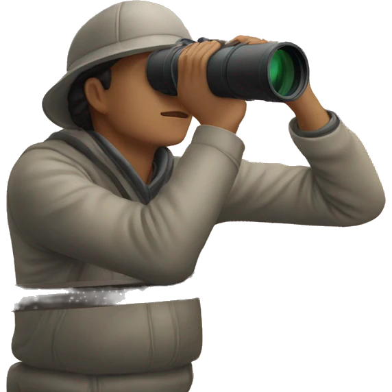 Person looking out with binoculars from a watchtower emoji