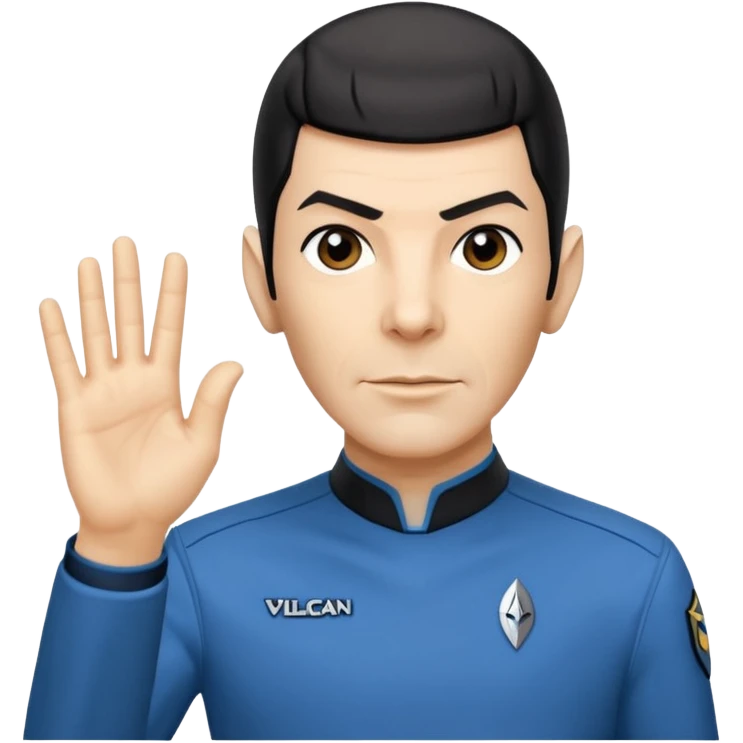 Spock with the Vulcan salute with Starfleet blue uniform (Star Trek) no green face emoji