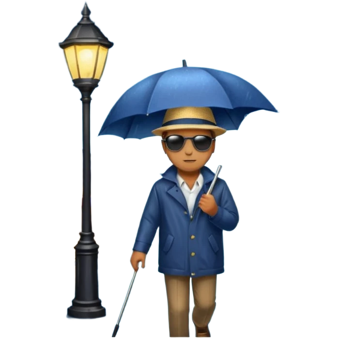Man with umbrella , streetlight reflection, Midnight Wanderer. emoji