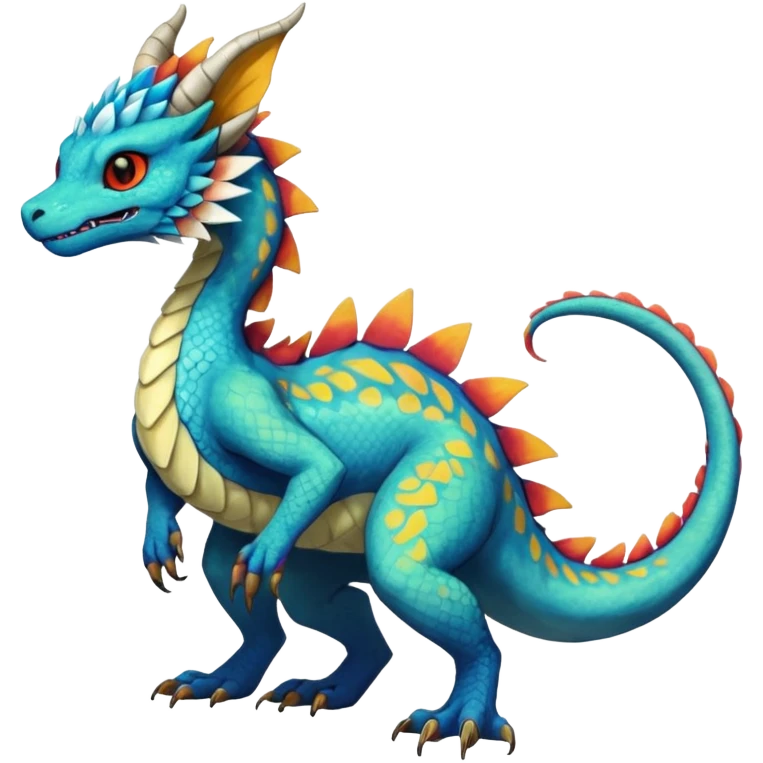 Beautiful pretty cool edgy elegant realistic Feral Rare Fantasy colorful vibrant Vernid-Trico-Haku-dragon-species-Fakemon-creature by LiLaiRa, random markings, tufted tail, tufted ears, full body emoji