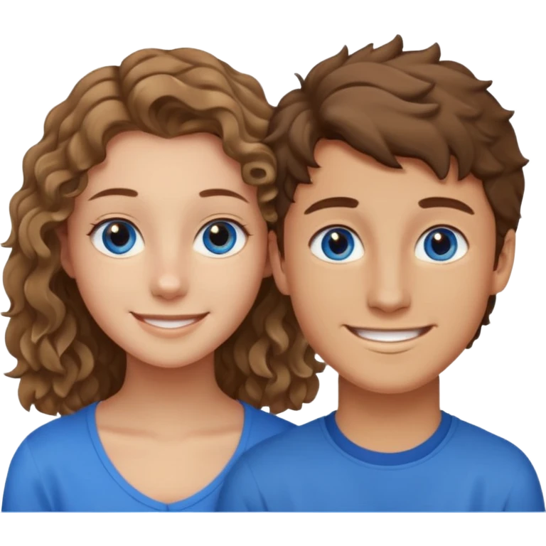 20 year old boy with slightly curly dark blonde hair and blue eyes with 20 year old girl with brown hair and blue eyes (girl is brunette (straight hair), boy is blonde.) emoji