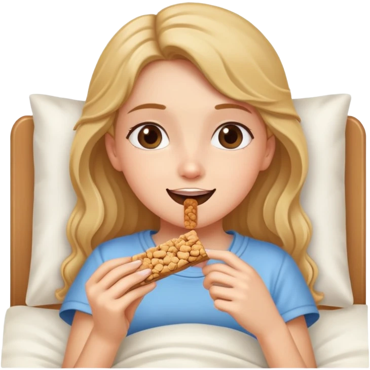 girl in bed eating granola bar emoji