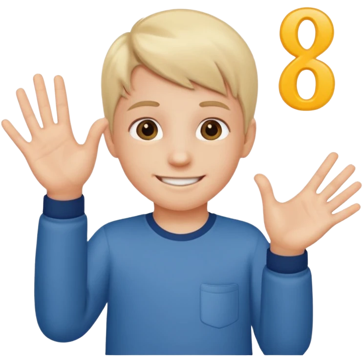 A kid holding a 6 on they left hand and 7 on right emoji