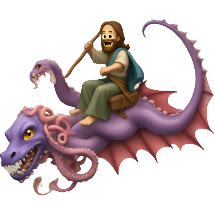 Jesus riding dragon fighting an octopus  emoji