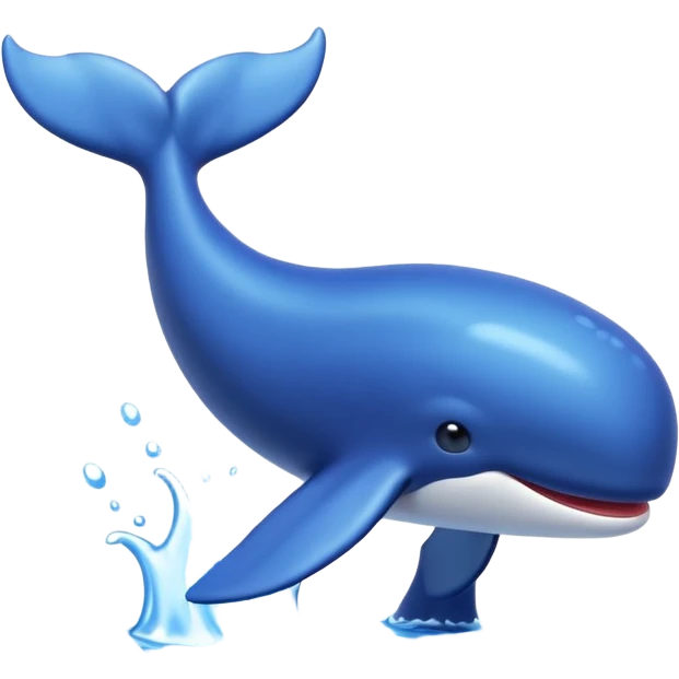 A 3D cartoon whale tail rising from the water, smooth surface reflection, ocean background, Memoji-style. emoji