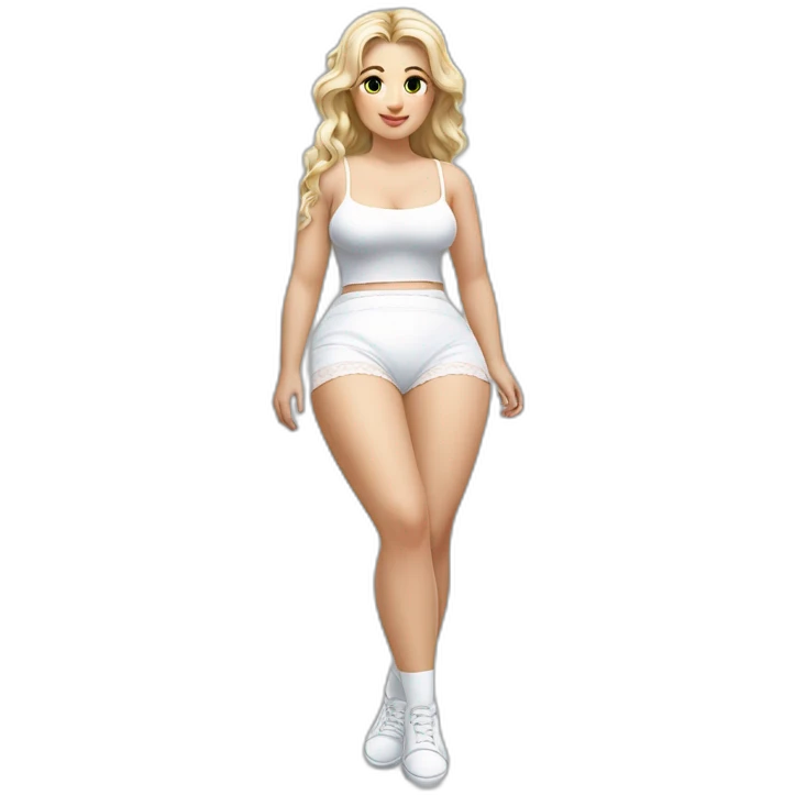 hyperrealistic-full-body-caucasian-curvy-beauty-sitting on the ground-small white-skirt-white knickers white socks emoji