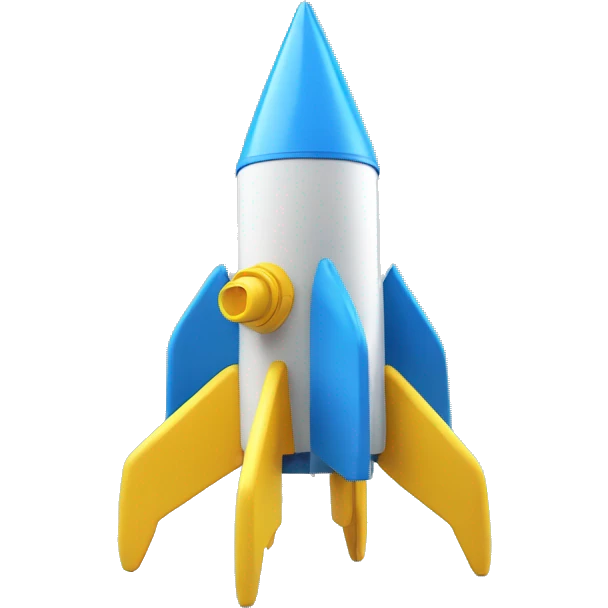 Create a rocket with two blue and yellow turbines on a table with two blue and yellow colors emoji