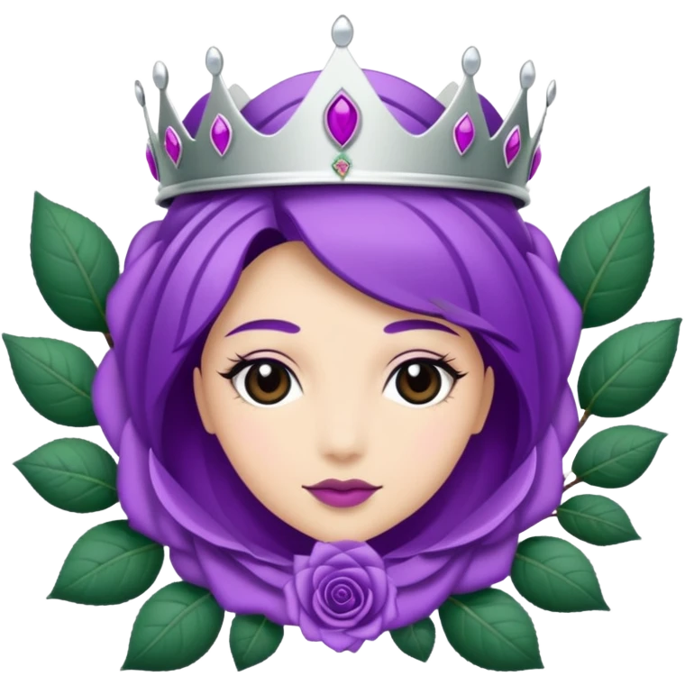 Purple rose with silver tiara and a purple emblem leaf wreath emoji
