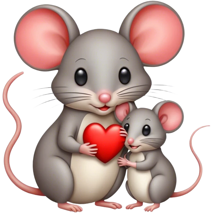 One mother mouse with her one baby mouse in front of a heart. Only one baby mouse this is important  emoji