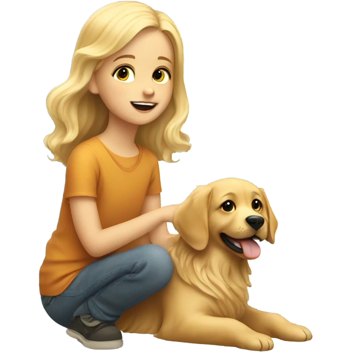 Blonde child riding golden retriever emoji emoji