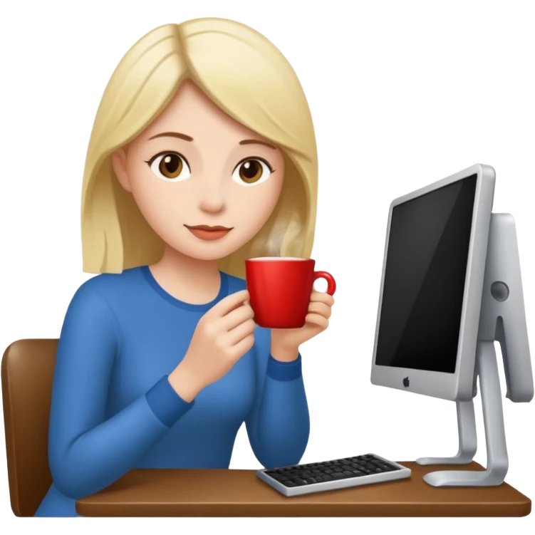 mujer tomando cafe y con un computador  emoji