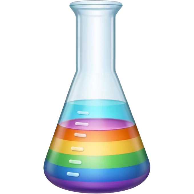 Photo realistic Science beaker full of pastel rainbow chemical emoji