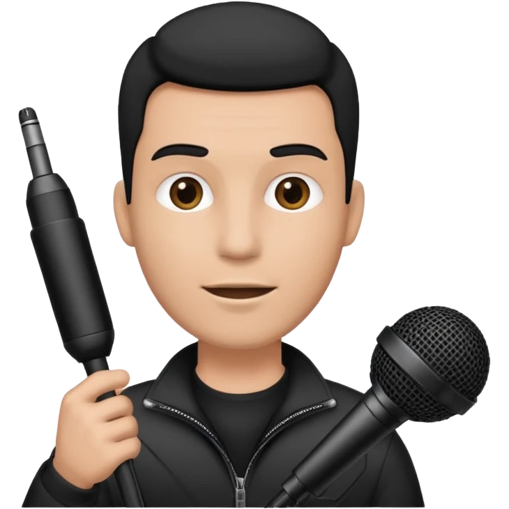 man holding a long over head boom microphone emoji