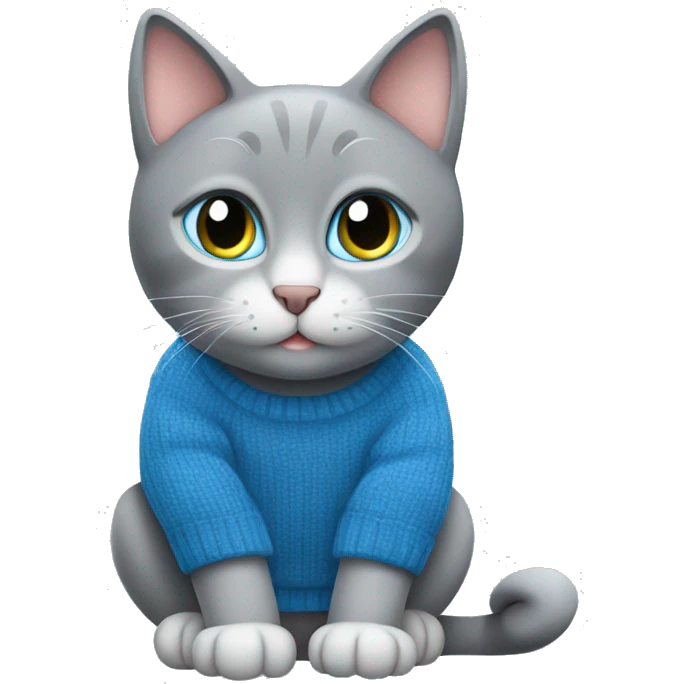 sitting grey cat blue eyes blue sweater  emoji