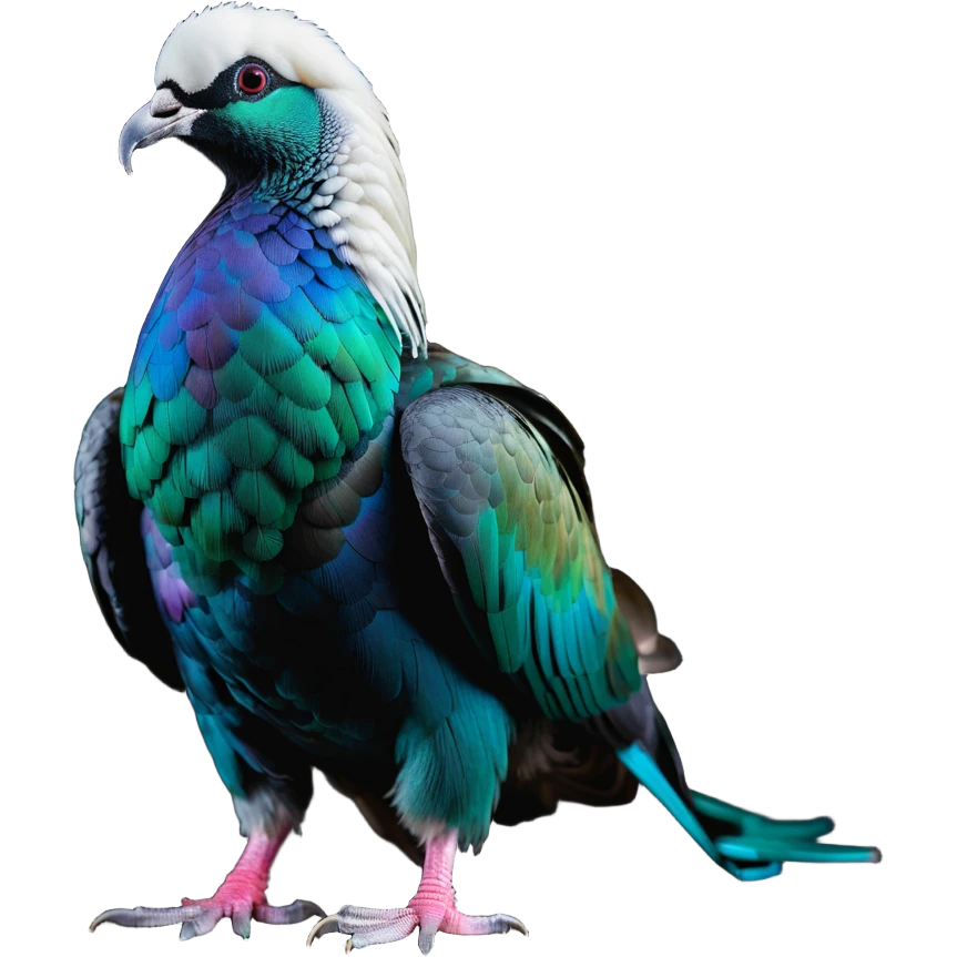 Nicobar pigeon with iridescent plumage and white tail emoji