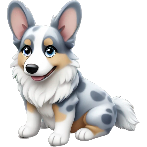Blue Merle corgi with blue eyes no tail sitting emoji