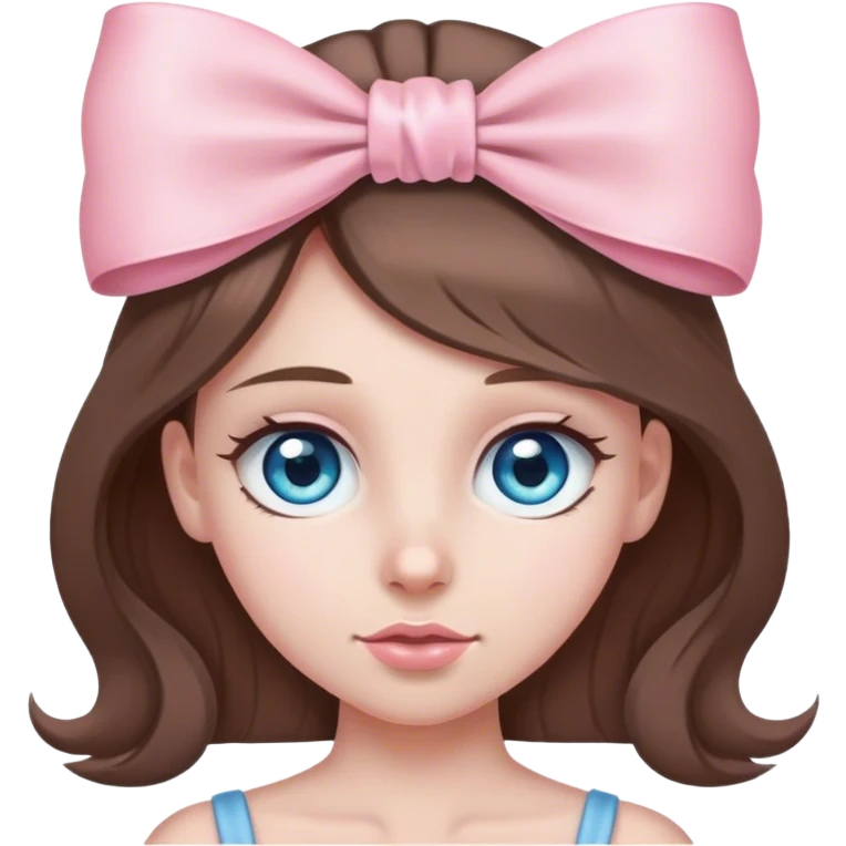 Girl with long brown hair and gunmetal blue eyes with a light pink bow on her head emoji