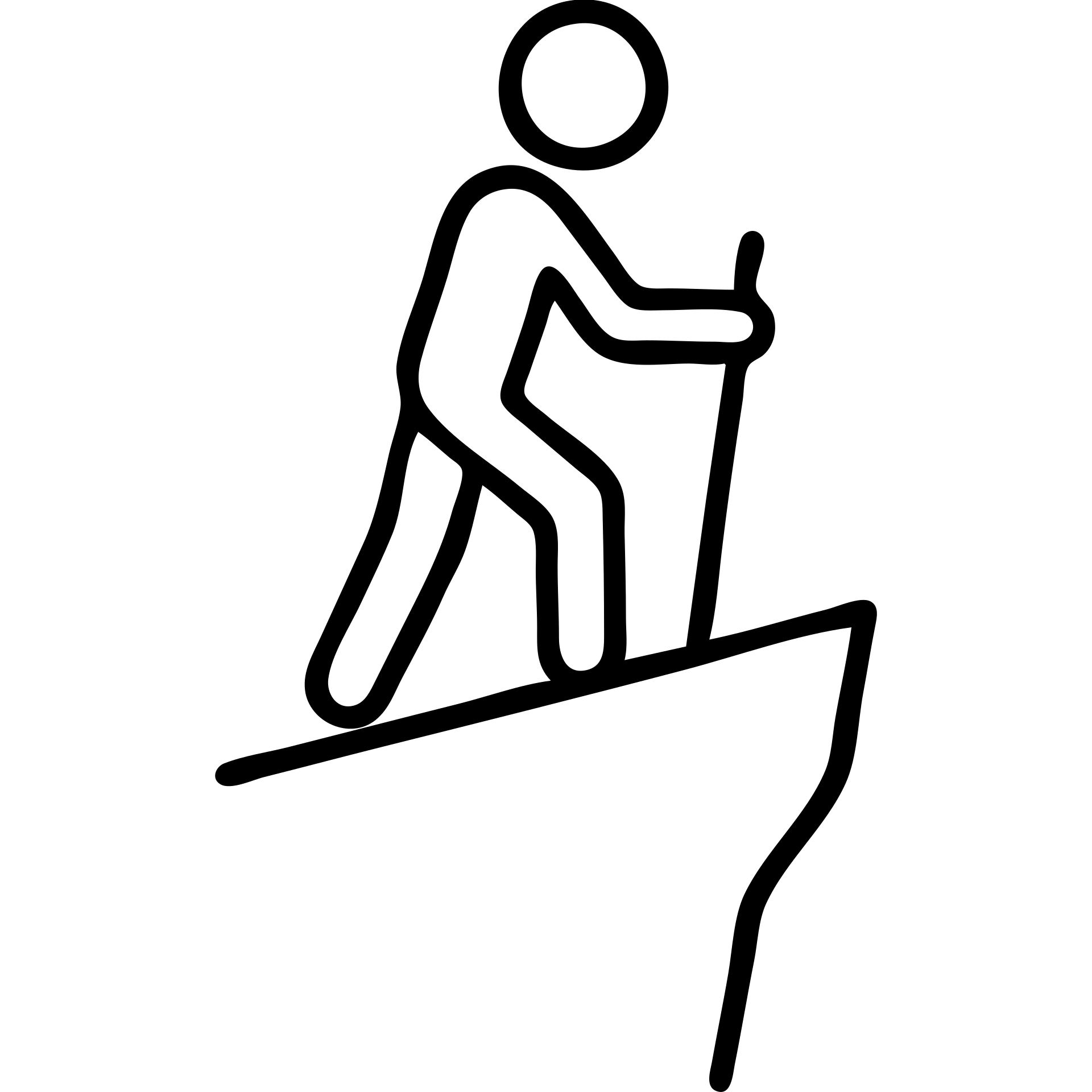 Replace the outlined person with a true stick figure composed of simple lines for body, arms, and legs, and a circle for the head. The stick figure is standing on top of a steep cliff, holding a hiking stick. Keep the icon style with clear and minimal lines. emoji