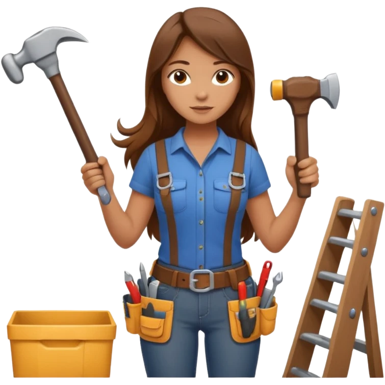 beautiful girl with long brown hair constructing new bedroom emoji