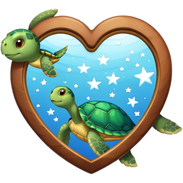 Heart shaped Mirror with turtle and stars emoji