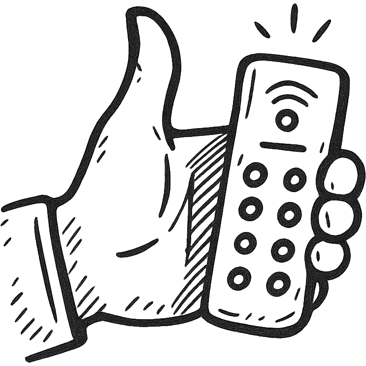 hand holding a clicker remote, thumb up gesture, clear and simple icon style emoji