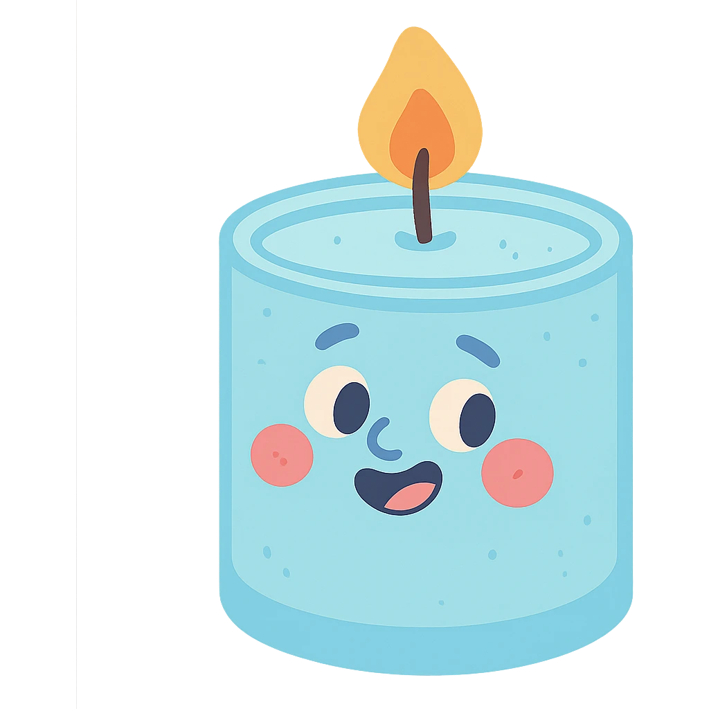 aesthetic sky blue scented candle, soft pastel colors, minimal background emoji