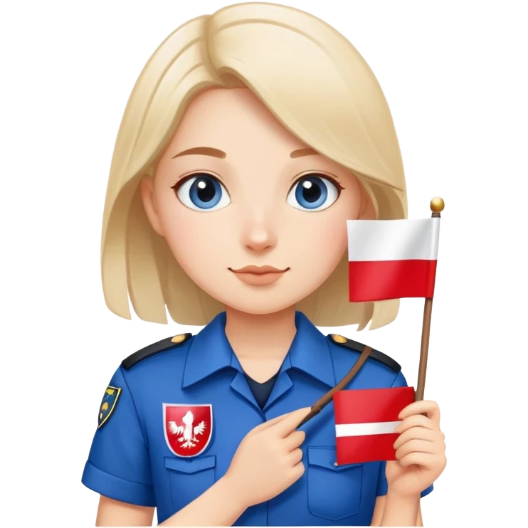 female student in blue uniform holding Polish flag emoji
