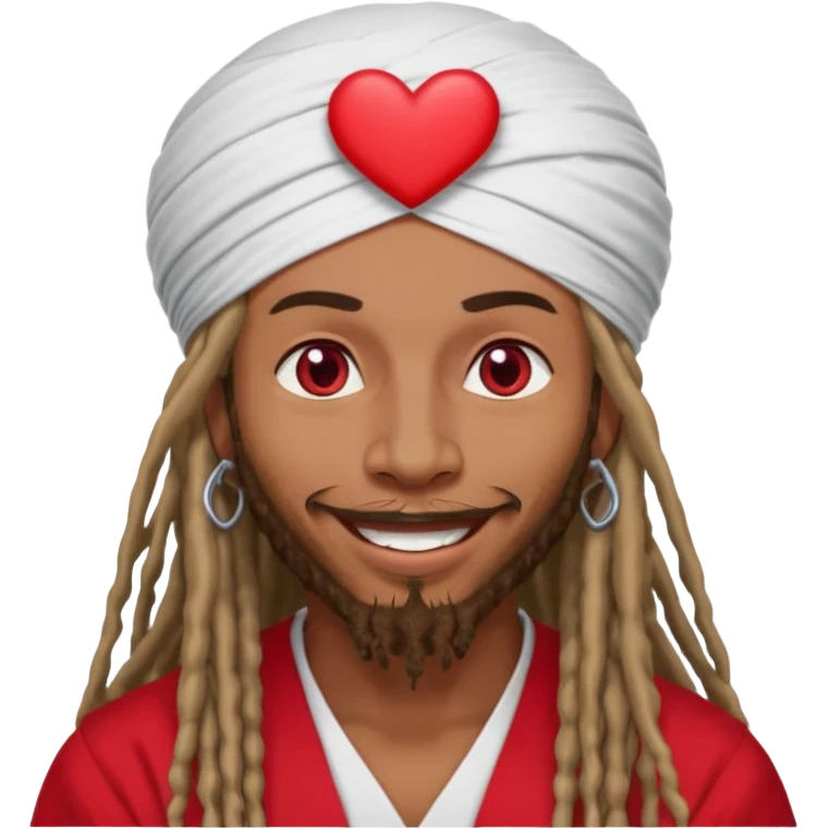 Brownskin man with long dreadlocks red shirt add white dubai turban add red heart in both of his eyes mouth open  emoji