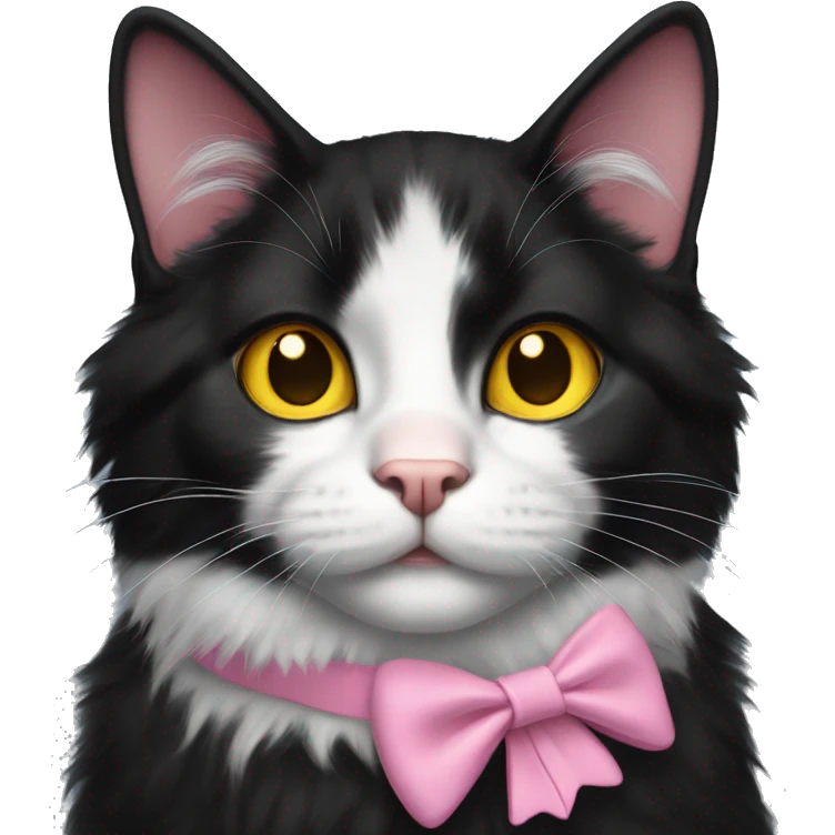 fluffy black tuxedo cat with yellow eyes and pink nose emoji