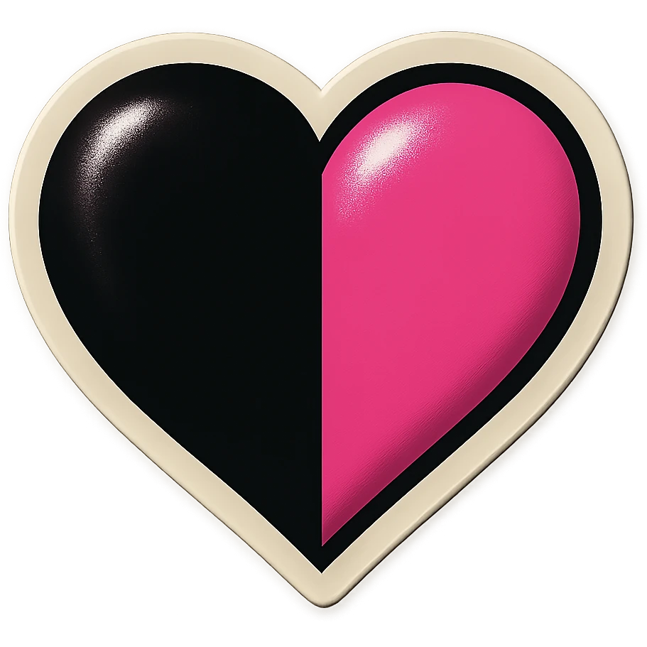 BLACKPINK-inspired retro sticker, black and pink heart, bold and playful, vintage sticker style emoji